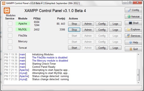 Xampp Control panel